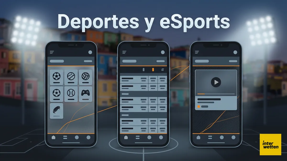 Menú de deportes y eSports en Interwetten, vista móvil