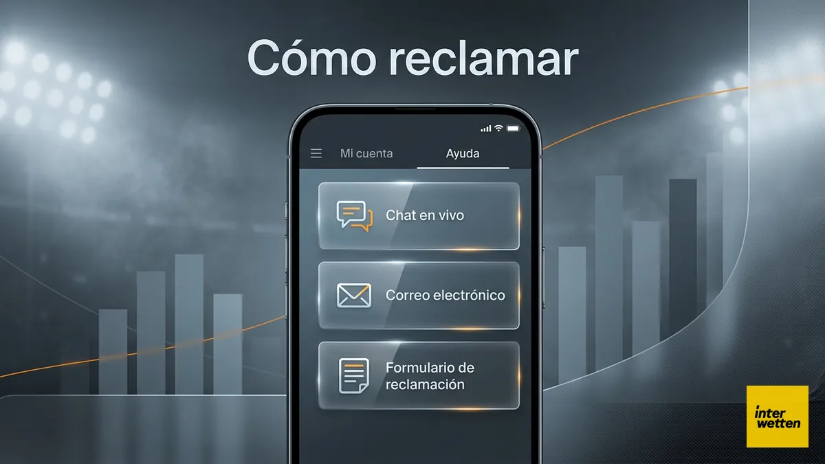 Teléfono con pantalla de ayuda y vías de reclamo de Interwetten